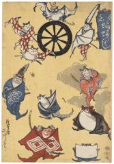 Utagawa Kunijoši - Karikatury koček ve stylu divadla kabuki (A3)