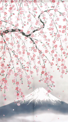 NOREN látková stěna - Rozkvetlá Sakura s horou Fuji
