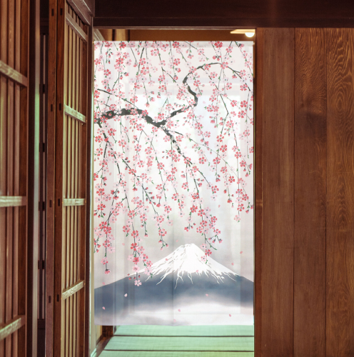 NOREN látková stěna - Rozkvetlá Sakura s horou Fuji