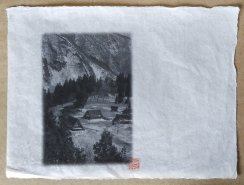 Originální tisk Shozo Kaieda - zasněžená horská vesnice A3